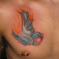Singing bird chest tattoo