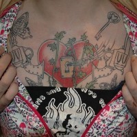 Find key to heart chest  tattoo