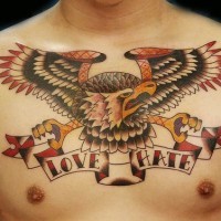 Eagle love & hate chest tattoo