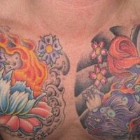 Flowered road chest tattoo