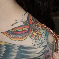 Colourful butterfly chest tattoo