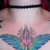 Designed flower chest tattoo