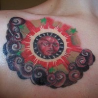 Red all-seeing eye  chest tattoo