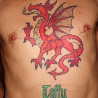 Tattoo von rotem Drache auf der Brust