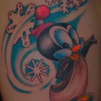 chilli willi pinguino con fiocchi di neve tatuaggio