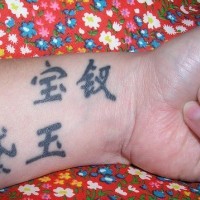 Chinese hieroglyphs wrist tattoo