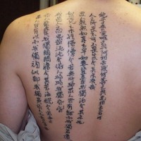 Le tatouage de texte d'hiéroglyphes chinois sur le dos
