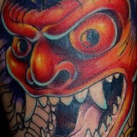 tatuaje de demonio colorido en estilo asiático