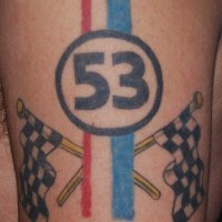 Classic racing logo tattoo in colour