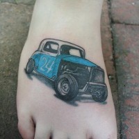 Racing hot rod tattoo on feet