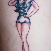 Colored classic sailor girl tattoo
