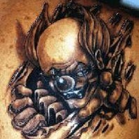 3d clown from under skin black ink  tattoo