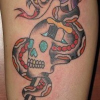 Snake on dagger with skull tattoo