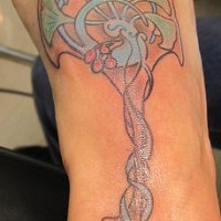 Tattoo von gesplitterten Pilzen und ihren gemeinsamem hartigschem Netz  auf dem Fuß