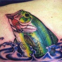 Colorful tattoo with fish on the hook
