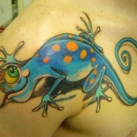 Crazy blue chameleon tattoo
