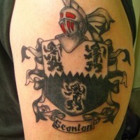 Knight and three lions on shield tattoo