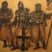Christian crusaders tattoo with three warriors