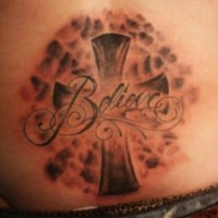 Believe text cross tattoo