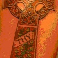 Thy will stone cross tattoo in colour