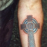 Celtic style cross tattoo in colour