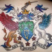 Heraldic symbol with pegasus and gryphon tattoo