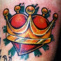 Colourful heart in crown tattoo