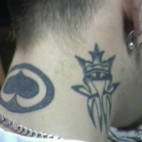 King in crown tattoo on neck