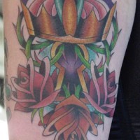 Crowned roses and key hole tattoo