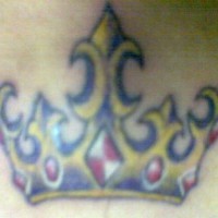 Colourful crown with gems tattoo