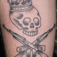 Ak-47 and skull in crown tattoo