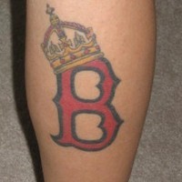Crowned boston red sox tattoo on leg