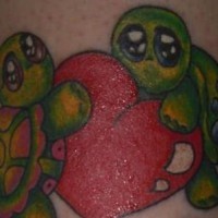 Cute tattoo of two turtles with red heart