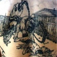 tatuaje en tinta negra de Cerberus