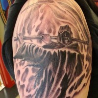tatuaje 3D en el hombro del ángel de la muerte