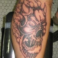Demon in flames black ink tattoo