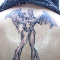 Dancing demons tattoo on back