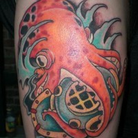 Poulpe de mer profonde avec le tatouage de la casque de plongée