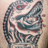 Russian dinosaur with blood tattoo