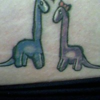 Cartoonish dinosaurs love tattoo