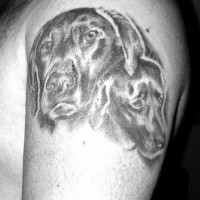Zwei Hunde denkwürdiges schwarzweißes Tattoo