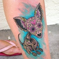 Dia de muertos style chihuahua coloured tattoo