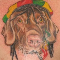 Rastafarian dog tattoo in colour