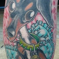 Russian toy dog in pillows coloured tattoo