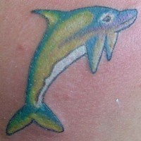 Simple tatuaje del delfín en tinta verde y azul