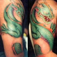 3d green dragon lizard tattoo