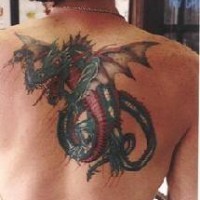 Drache Hydra voller Rücken Tattoo in Farbe