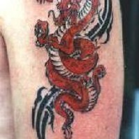 Chinese red dragon tribal tattoo