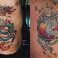 drago cinese colorato sul terzino tatuaggio