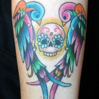Two picturesque phoenixes & skull,elbow tattoo design